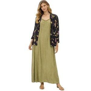 Carol Anderson Womens Vintage 2pc Dress Jacket Set Floral Olive Green Size 12